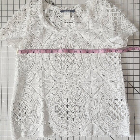 ModCloth Blue Tassel White Lace Short Sleeve Top Size S Like New - Picture 7 of 11